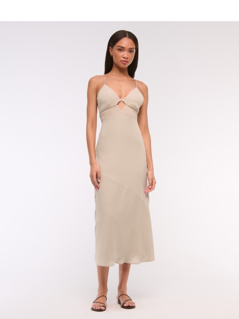 Abercrombie & Fitch Beige Slip Midi Dress